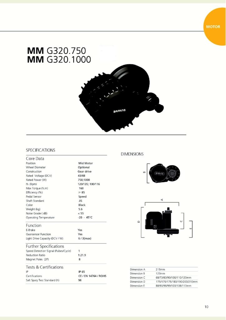 BAFANG G320 Specs